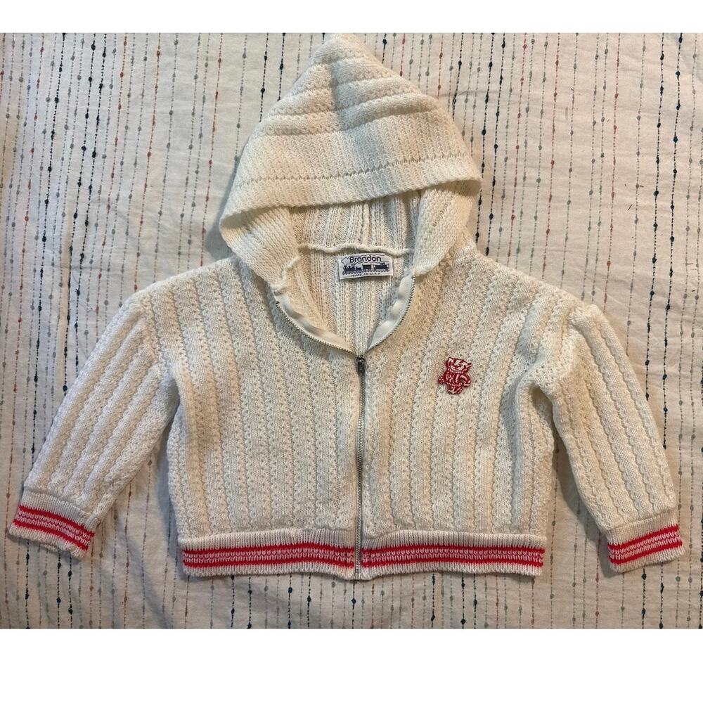 VTG Brandon Sportswear USA Wisconsin Badgers Bucky UW Baby Zip Up Hooded 18-24Mo